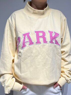 PARKE Cream Mock Neck Varsity Letter Cropped Sweatshirt